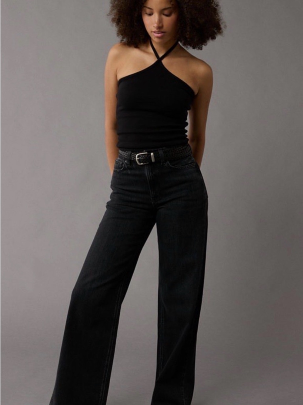 American Eagle Wide Leg High-Rise Women's Jeans in Black